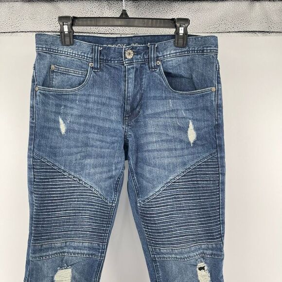 Decoy Men’s Moto Distressed Skinny Fit Denim Jeans Size 32 - Picture 2 of 12